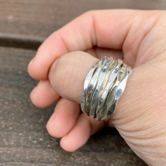 Vintage Sterling Silver 925 Multi Band 7 Bands Brutalist Modern Ring size 6 - Picture 6 of 11
